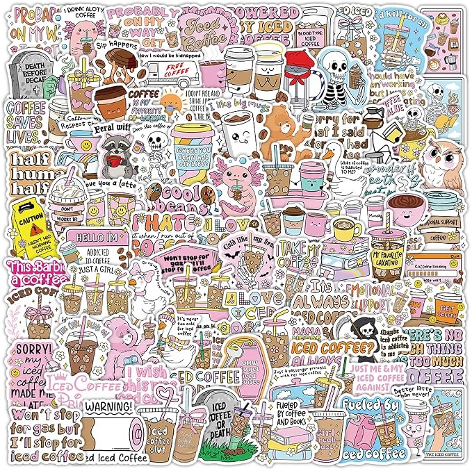 110Pcs Funny Coffee Stickers, Waterproof Vinyl Stickers by Unknown