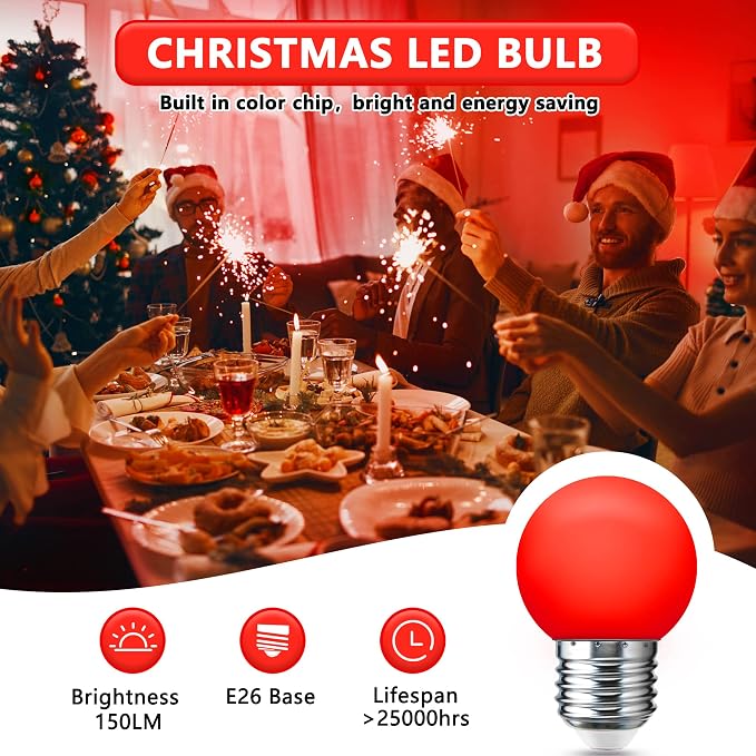 LED Red Light Bulb 15W Equivalent, 1W LED Colored Night Lights, G45 Christmas - Image 6