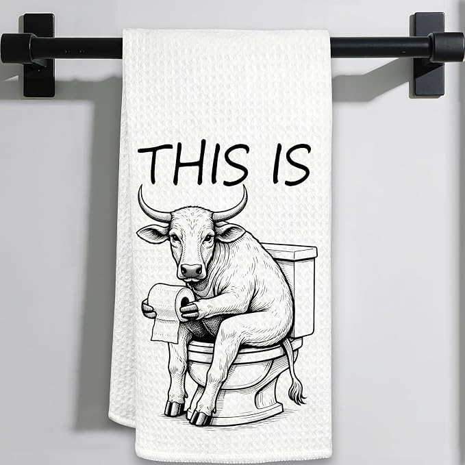 Funny Bull Hand Towel, Dark Humor Cow Hand Towel by Unknown