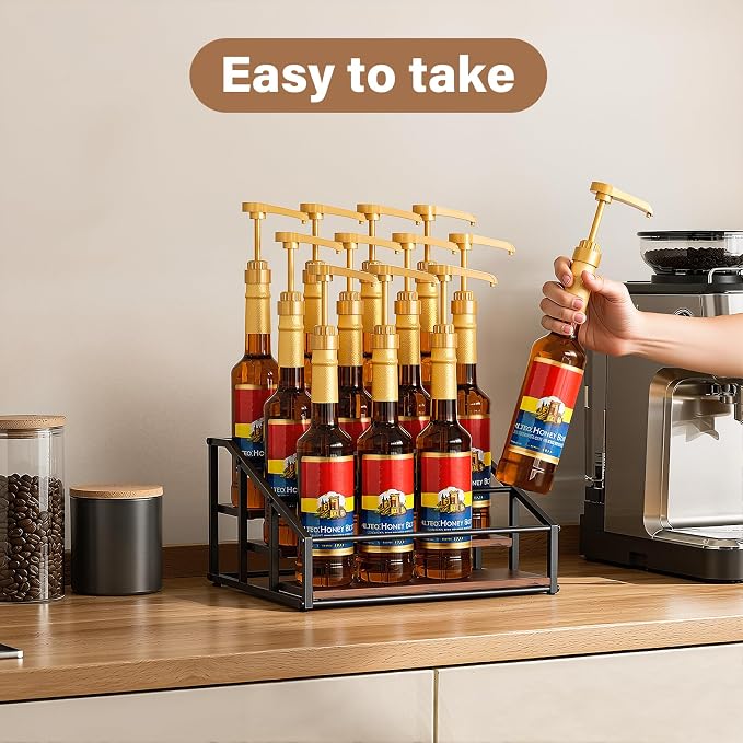 kimilus Coffee Syrup Organizer Rack, Liquor Bottle Display Shelf, 3 Tier 12 - Image 2