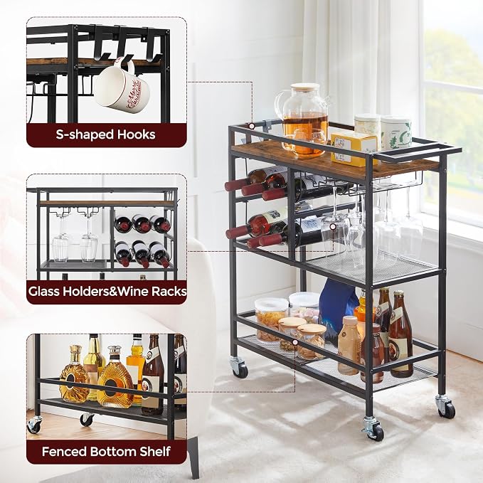 MAHANCRIS Bar Cart for Home, 3-Tier Serving Cart - Image 7