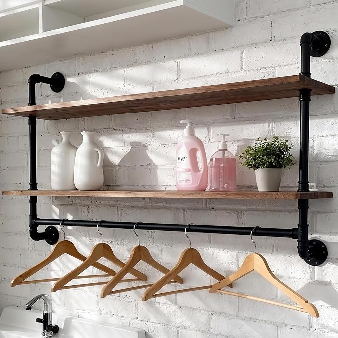 Industrial Pipe Shelving Pine Shelf, Pipe Shelves - Image 5