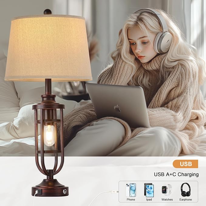28" Table Lamps for Living Room Set of 2, Farmhouse Bedroom Lamps for Nightstand - Image 2