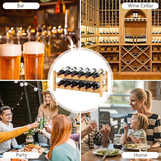 Giantex Bamboo Wine Rack, 2 Tier 12 Bottle Wine Storage Cabinet Shelf, Small - Image 5
