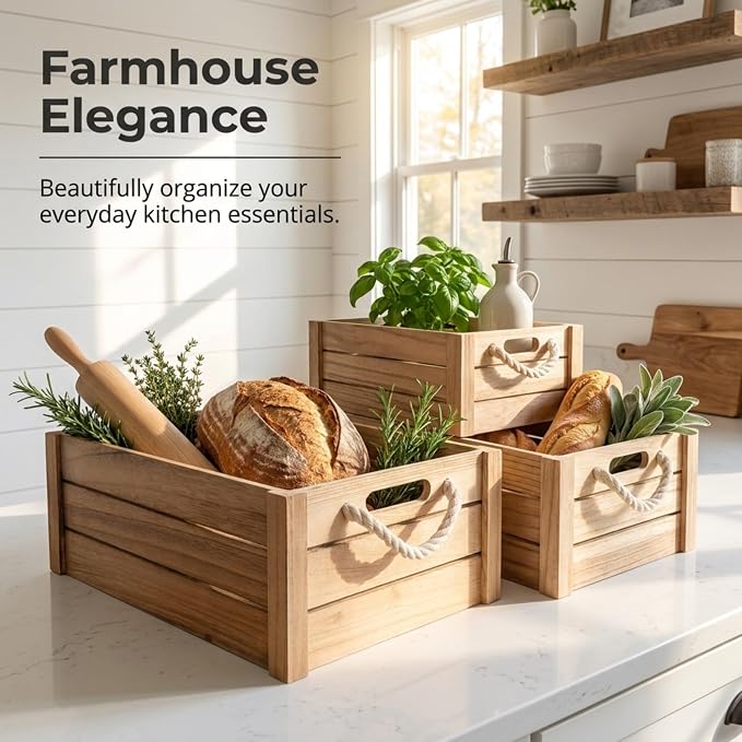 Set of 3 Rustic Nested Wooden Crates - Image 3