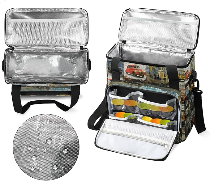 Vintage Car Theme Coffee Maker Carring Bag, Large Insulated Storage Organizer - Image 3