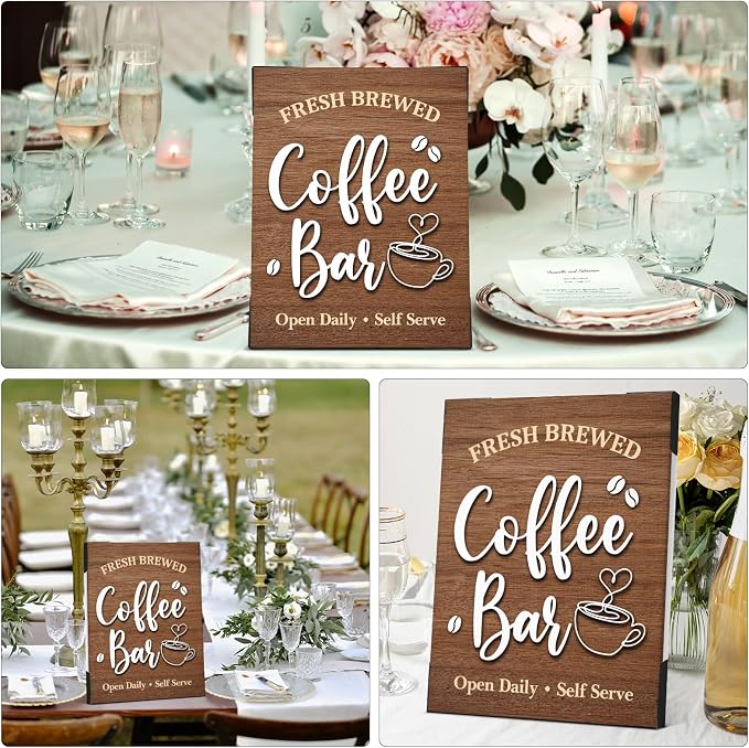 Coffee Bar Sign Decor, Fresh Brewed Coffee Wooden Signs - Image 5