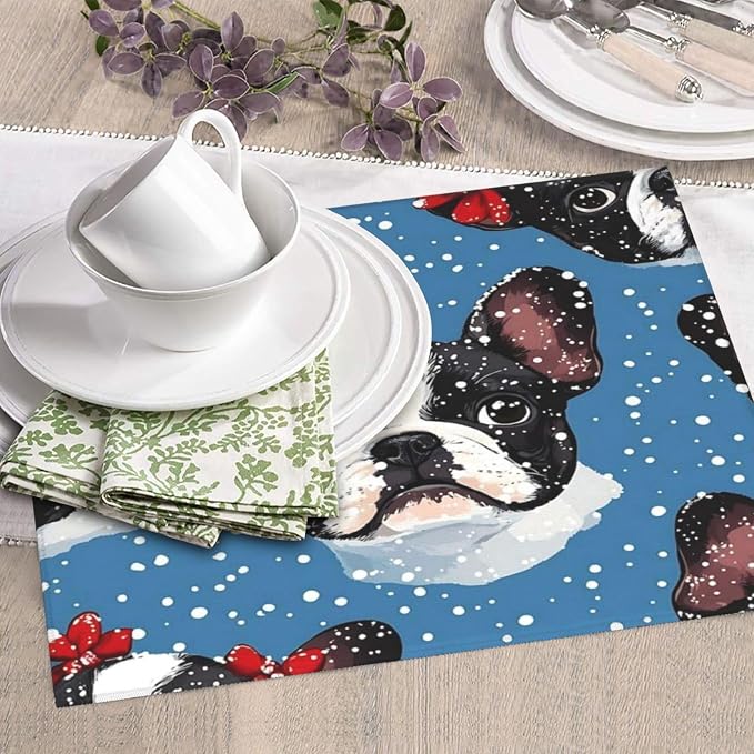 Dish Drying Mat For Kitchen Counter 16X18 Boston Terrier Red Bows Snowflakes by Unknown