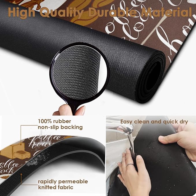 Arttown Coffee Mat for Countertops, Tea Retro Vintage Cafe Brown Dish Drying - Image 2