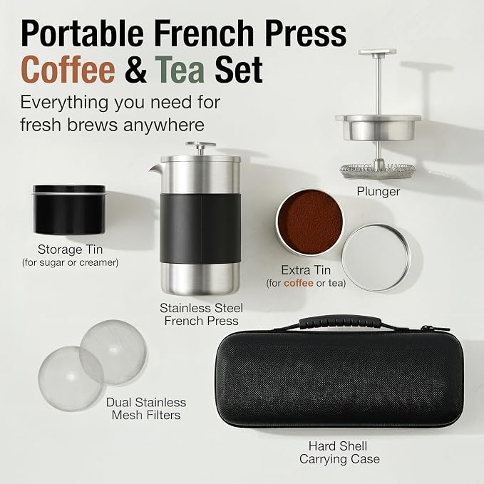 Small French Press Coffee Maker Set - 12 oz | Portable Travel French Press - Image 3