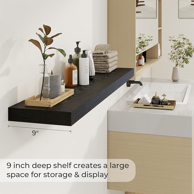 Dreamland 48 Inch Long Floating Shelves in Black, 9.3 Inch Deep Floating Shelf - Image 4