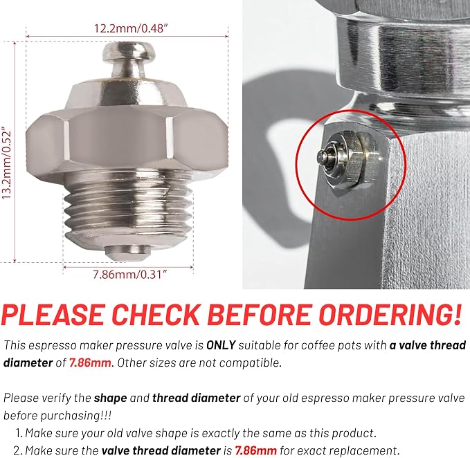7.86mm Espresso Pot Relief Valve, Safety Valve Pressure Valve - Image 3