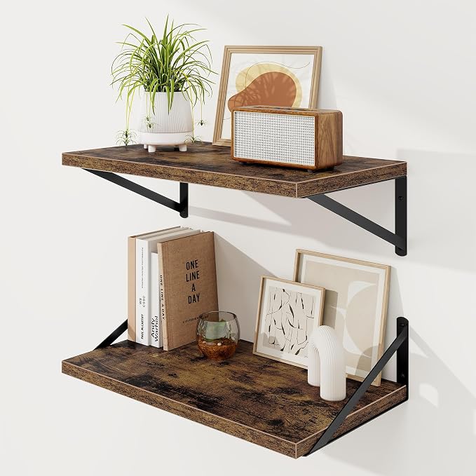 Floating Shelves 12 Inch Deep, 24W x 12D Wall Shelf Set of 2, 50 lbs Heavy Duty by KovaScapeHomeDecor