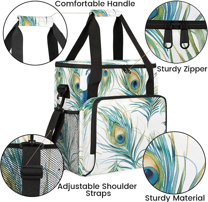 Peacock Watercolor Bird Feather Coffee Maker Carring Bag, Large Insulated - Image 6