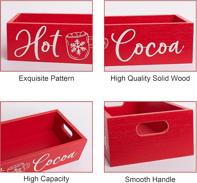 HPC DECOR Hot Cocoa Bar Wood Coffee Storage Box- Hot Cocoa Decorative Christmas - Image 3