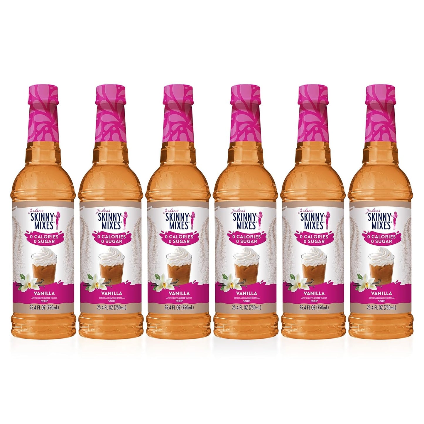 Jordan's Skinny Syrups Sugar Free Coffee Syrup, Vanilla Flavor Drink Mix, Zero Calorie Flavoring for Chai Latte, Protein Shake, Food and More, Gluten Free, Keto Friendly, 25.4 Fl Oz, (Pack of 6)