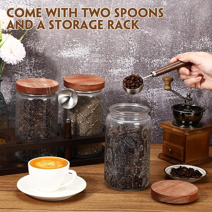 Suclain 3 Pcs Glass Coffee Bean Container 44 oz Airtight Coffee Canister - Image 5