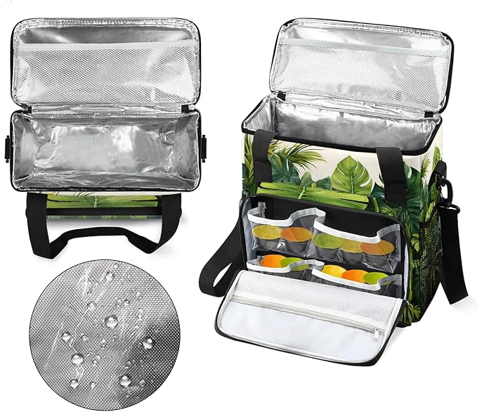 Tropical Green Leaves Coffee Maker Carring Bag, Large Insulated Storage - Image 3