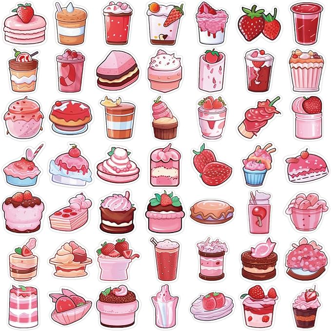 Pink Cake Dessert Stickers 50Pcs Notebook Water Bottle Skateboard Luggage - Image 5