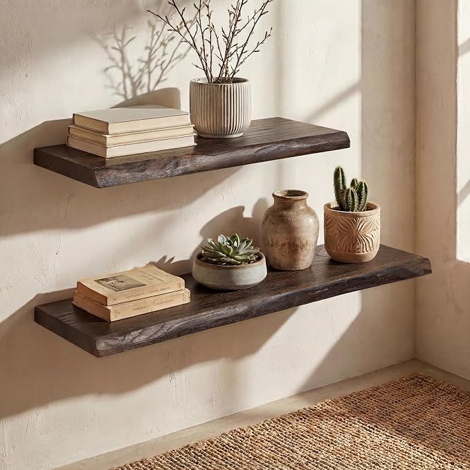 40" Solid Wood Live Edge Floating Wall Shelf, 9.3" Deep Heavy Duty 50lb FSC - Image 2