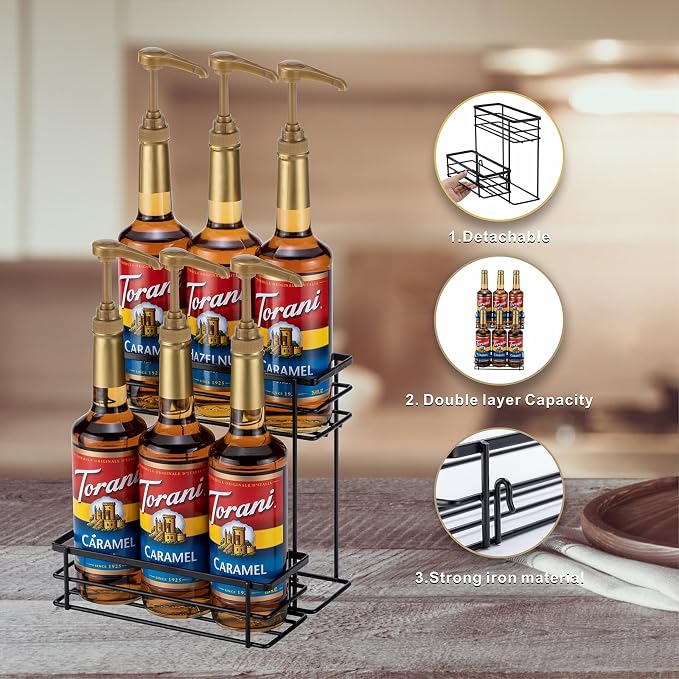 Coffee Syrup Organizer, 6 Bottle Capacity Syrup Stand, 2 Tier Syrup Rack - Image 4