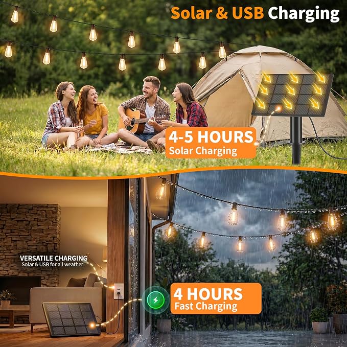 Hotsonic Solar Outdoor String Lights Waterproof, 50FT Remote Control LED - Image 2