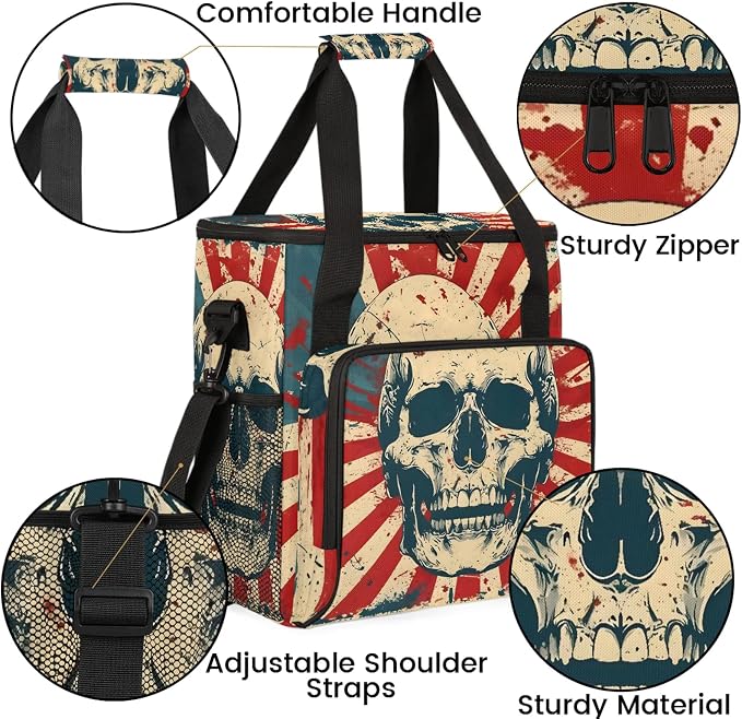 American Skull Coffee Maker Carring Bag, Large Insulated Storage Organizer Case - Image 6