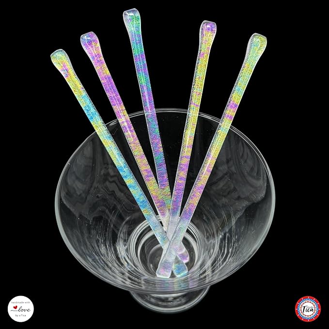 studioTica Handmade Glass Swizzle Sticks: Frosted Fire, Cocktail + Hiball - Image 5