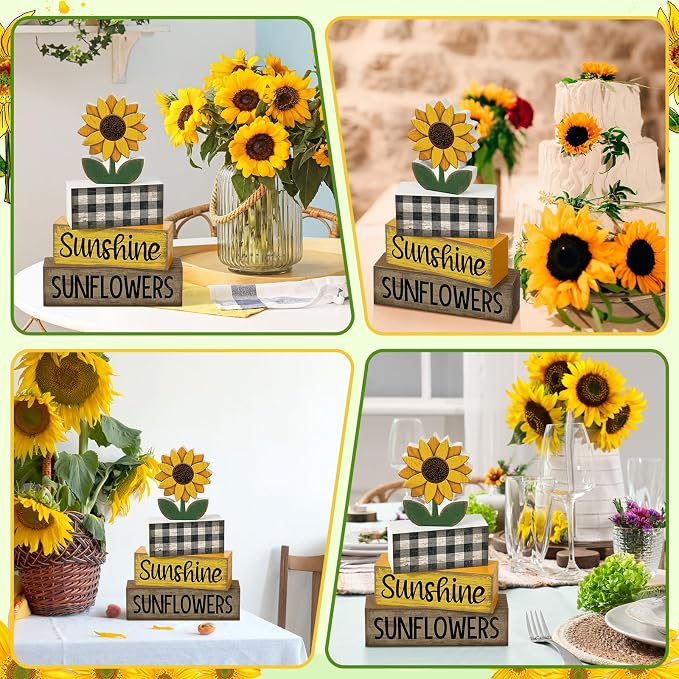 Yuntau 4 Pcs Sunflower Decorations Sunflower Wooden Sign Sunshine Table - Image 5