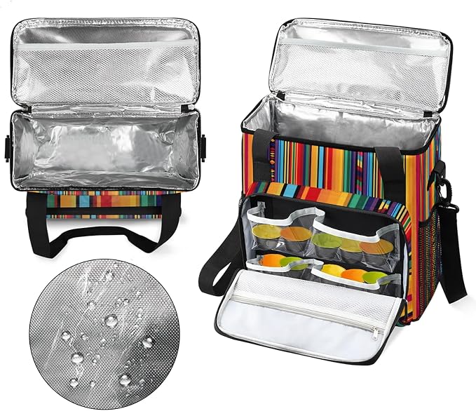 Boho Colorful Striped Coffee Maker Carring Bag, Large Insulated Storage - Image 3