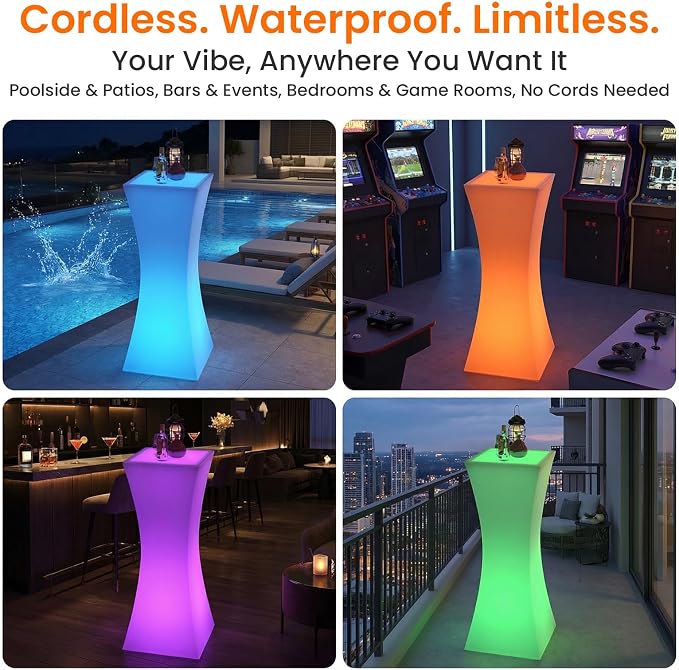 CECER 18" LED Cocktail Table, Rechargeable Light Up Furniture - Image 6