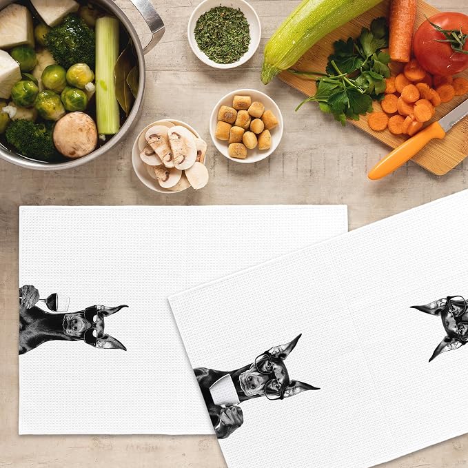 Funny Doberman Kitchen Towels Set of 2, Funny Dog Kitchen Accessories, Coffee - Image 5
