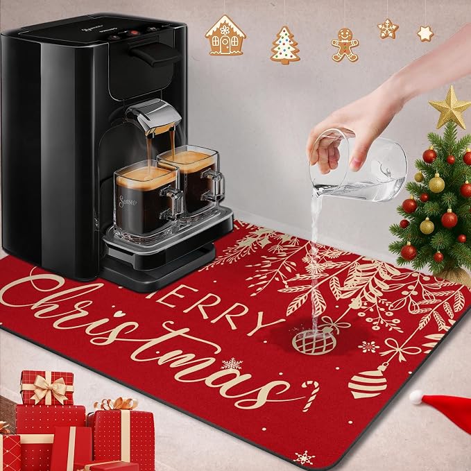 Arttown Coffee Mat for Countertops, Christmas Ball Branch Leaves Golden Red - Image 2