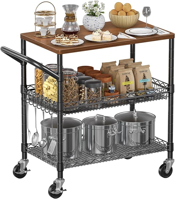 NTE Rolling Kitchen Carts on Wheels, 650Lbs Capacity 3 Tier Utility Cart by NTE