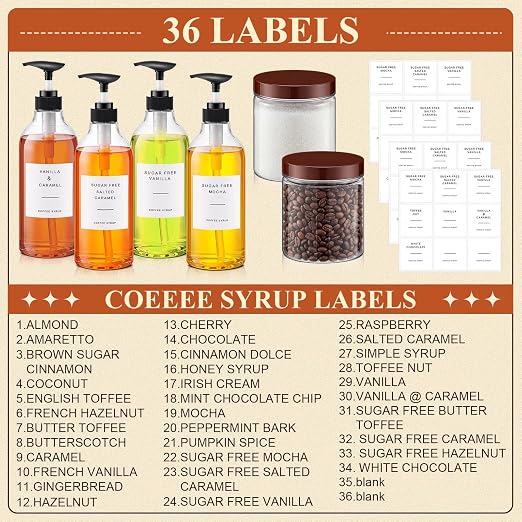 9 Pcs Coffee Syrup Dispenser Set 25.4 Oz/750 ml Plastic Coffee Syrup Dispenser - Image 4