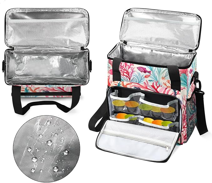 Red Pink Corals Ocean Fish Coffee Maker Carring Bag, Large Insulated Storage - Image 3