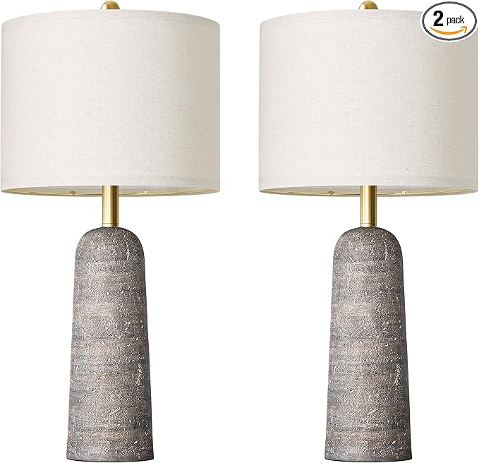 BOBOMOMO 27.25" Modern Table Lamp Set of 2, Light Grey Resin Table Lamps by BOBOMOMO
