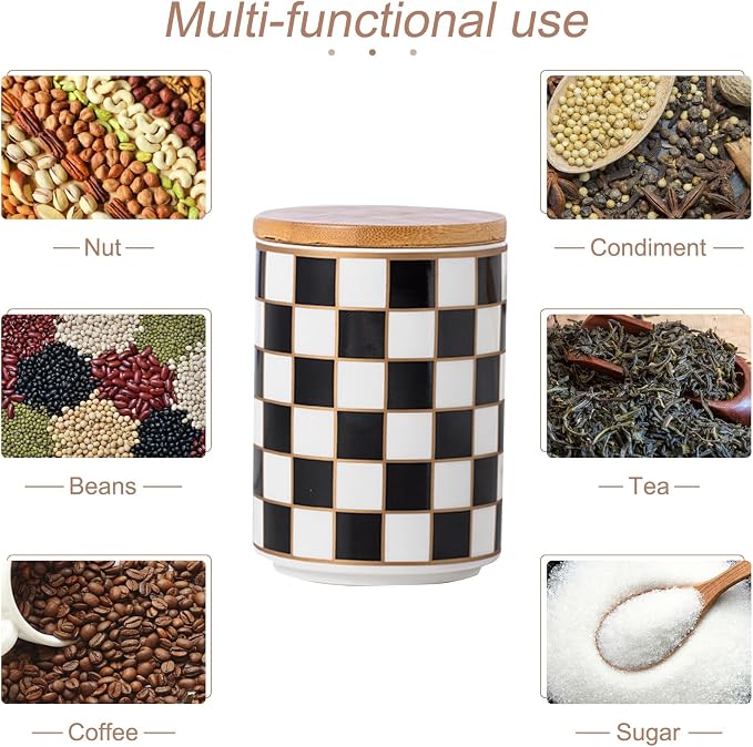 Kitchen Countertop Ceramic Checkered Canisters, Airtight Kitchen Canisters - Image 3