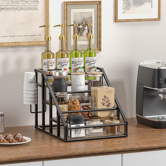 Coffee Syrup Rack Organizer, 4 Tier Countertop Storage Shelves, Kitchen Storage - Image 2