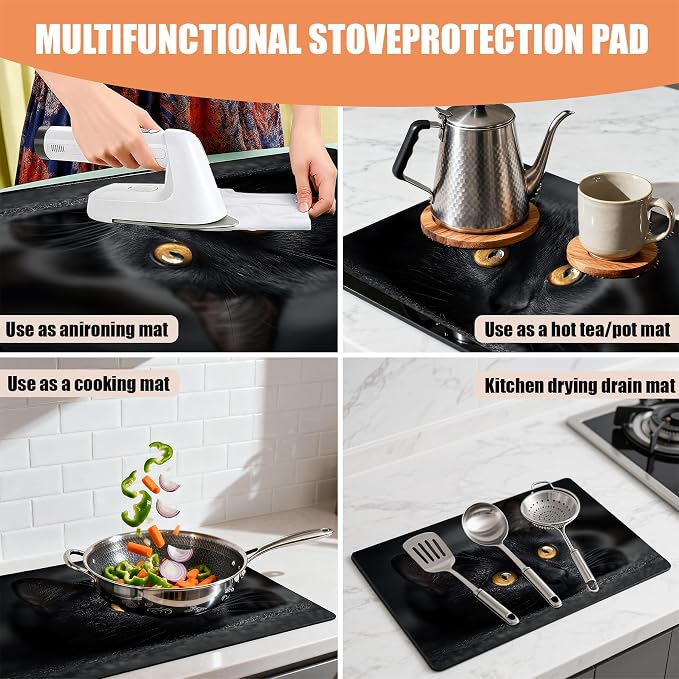 28"x20" Anti-Slip Electric Stove Top Cover Cat Foldable Heat-Resistant Glass - Image 3