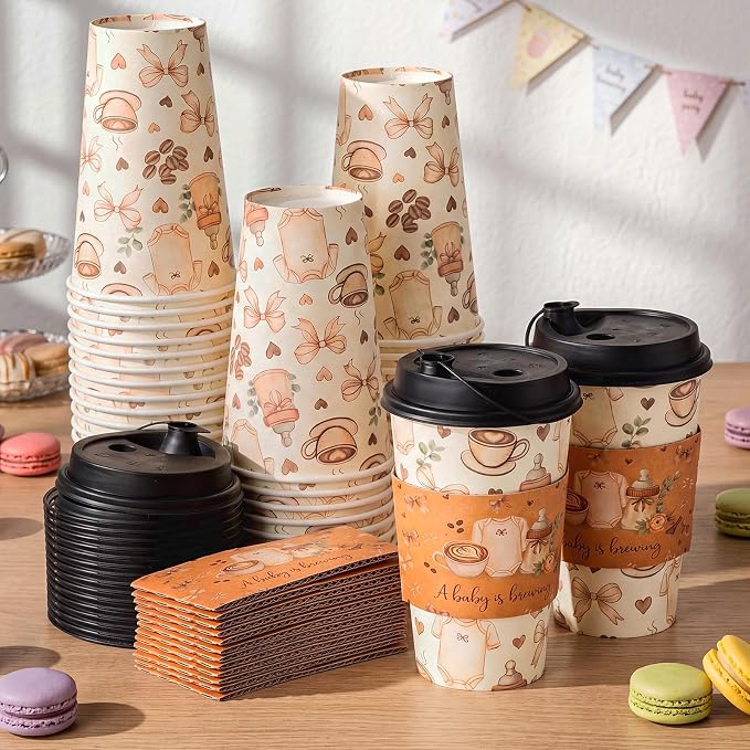 Lallisa 50 Pack 16 oz Baby Is Brewing Disposable Coffee Cups - Image 3