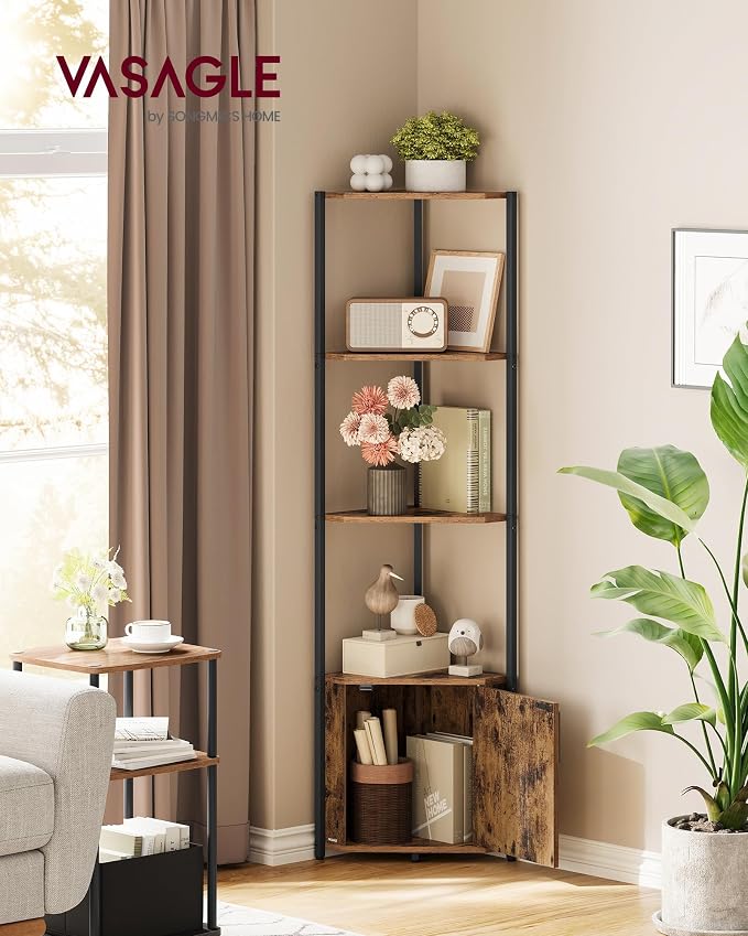 VASAGLE Corner Shelf with Storage, 5-Tier Corner Storage Cabinet, - Image 2