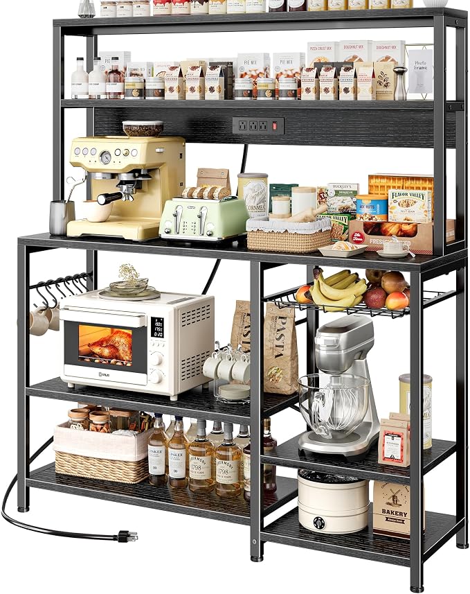 SUPERJARE Bakers Rack with Power Outlet, 47.2 Inches Coffee Bar with 3 by SUPERJARE