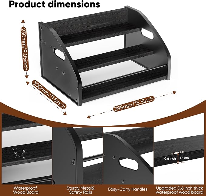 Countertop Liquor Bottle Organizer Shelf, 3-Tier | Rustic Display Rack - Image 3
