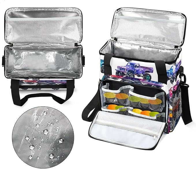 Cars Monster Trucks Coffee Maker Carring Bag, Large Insulated Storage Organizer - Image 3