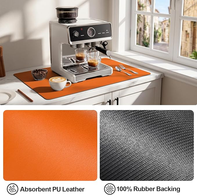 Ecotrim Absorbent Coffee Mat, Stain Hiding PU Leather Surface, Non-Slip Natural - Image 4