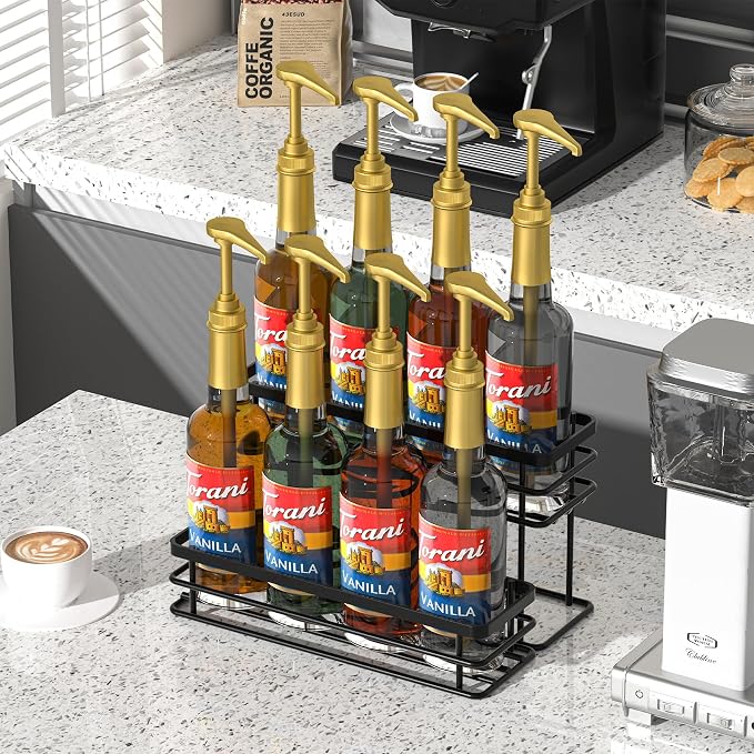 8 Bottle Coffee Syrup Organizer Rack, 2 Tier Coffee Syrup Stand Holder - Image 5