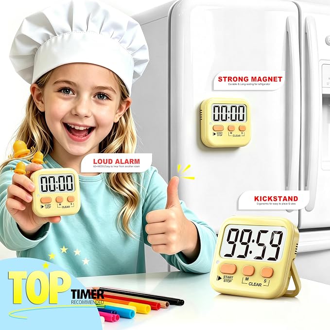 Antonki 2 Pack Digital Timer for Kids, Magnetic Countdown Kitchen Timers for - Image 3