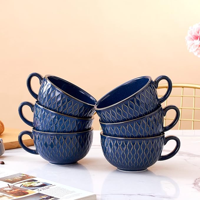 Coffeezone Set of 6 Cups Vintage Design 12 oz Professional Barista Ceramic - Image 5