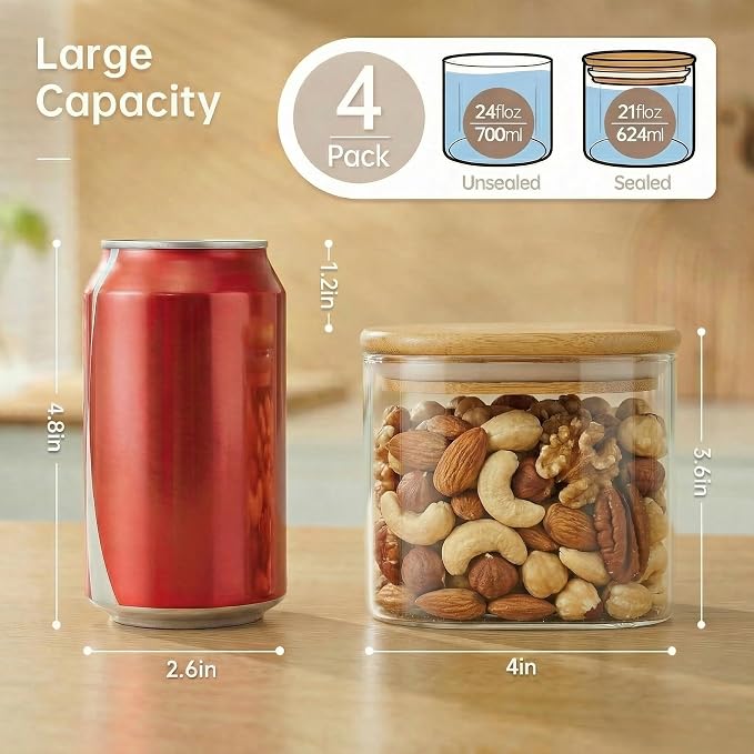21oz - 4 Pack Square Glass Jars - Image 3